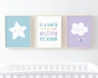 Nursery wall art, Nursery prints, in a world where you can be anything be kind, Nursery decor, Gender Neutral, Kids room decor, baby gift