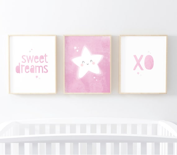 new baby Set of 3 girls nursery prints pink girls wall decor unique baby shower cute baby girl gift gift for kids nursery wall art