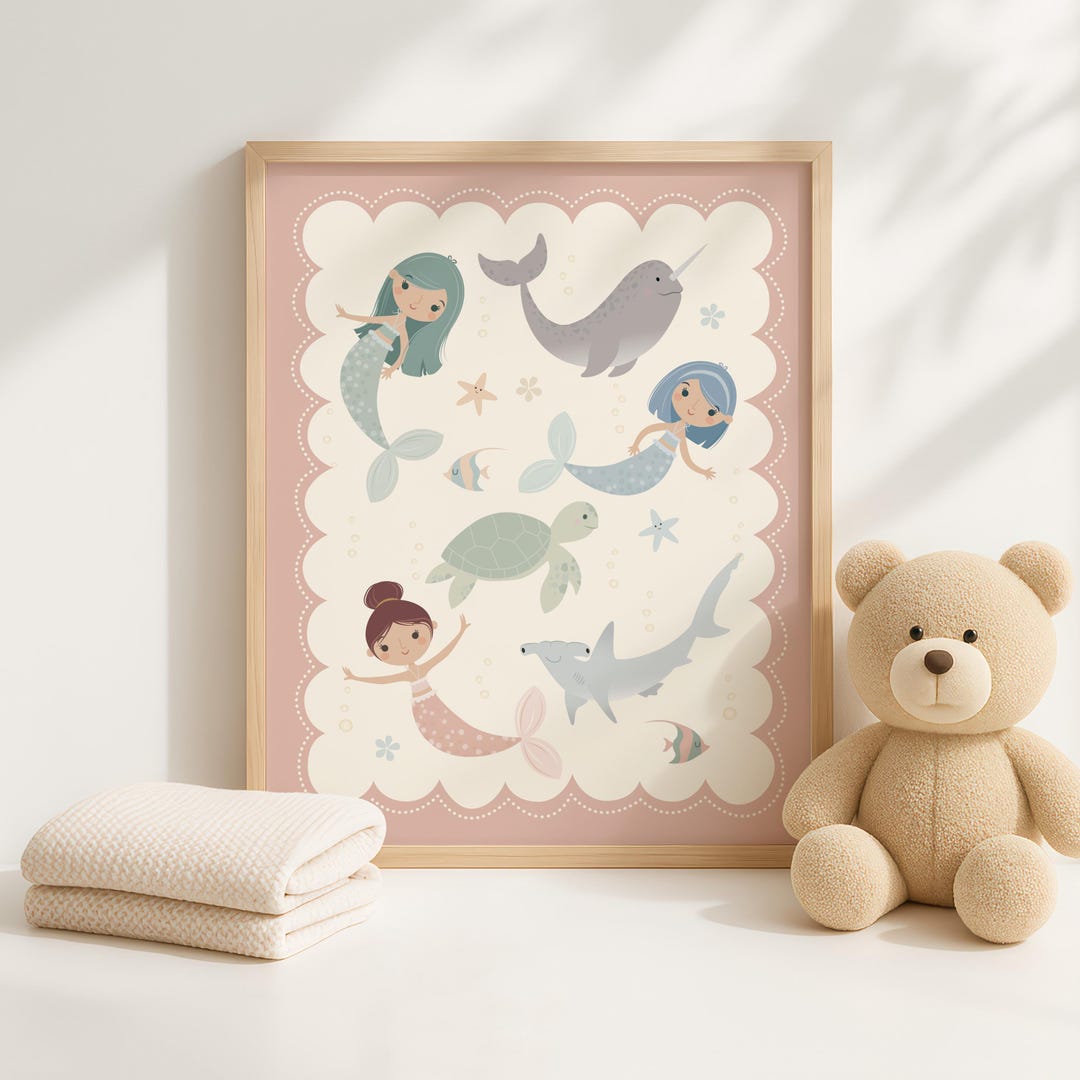 Mermaid Girls Nursery Wall Art Print – Under the Sea Ocean Decor for ...