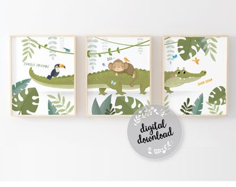 Crocodile nursery wall art, digital download, instant art, nursery prints, set of 3, new baby gift, gender neutral, unique baby gift