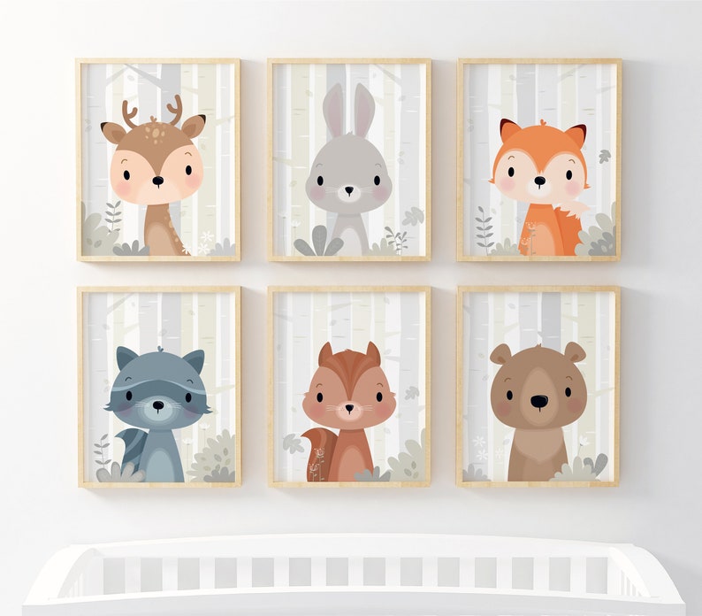 Set of 6 Woodland Nursery Wall Art Forest Animals Etsy Canada