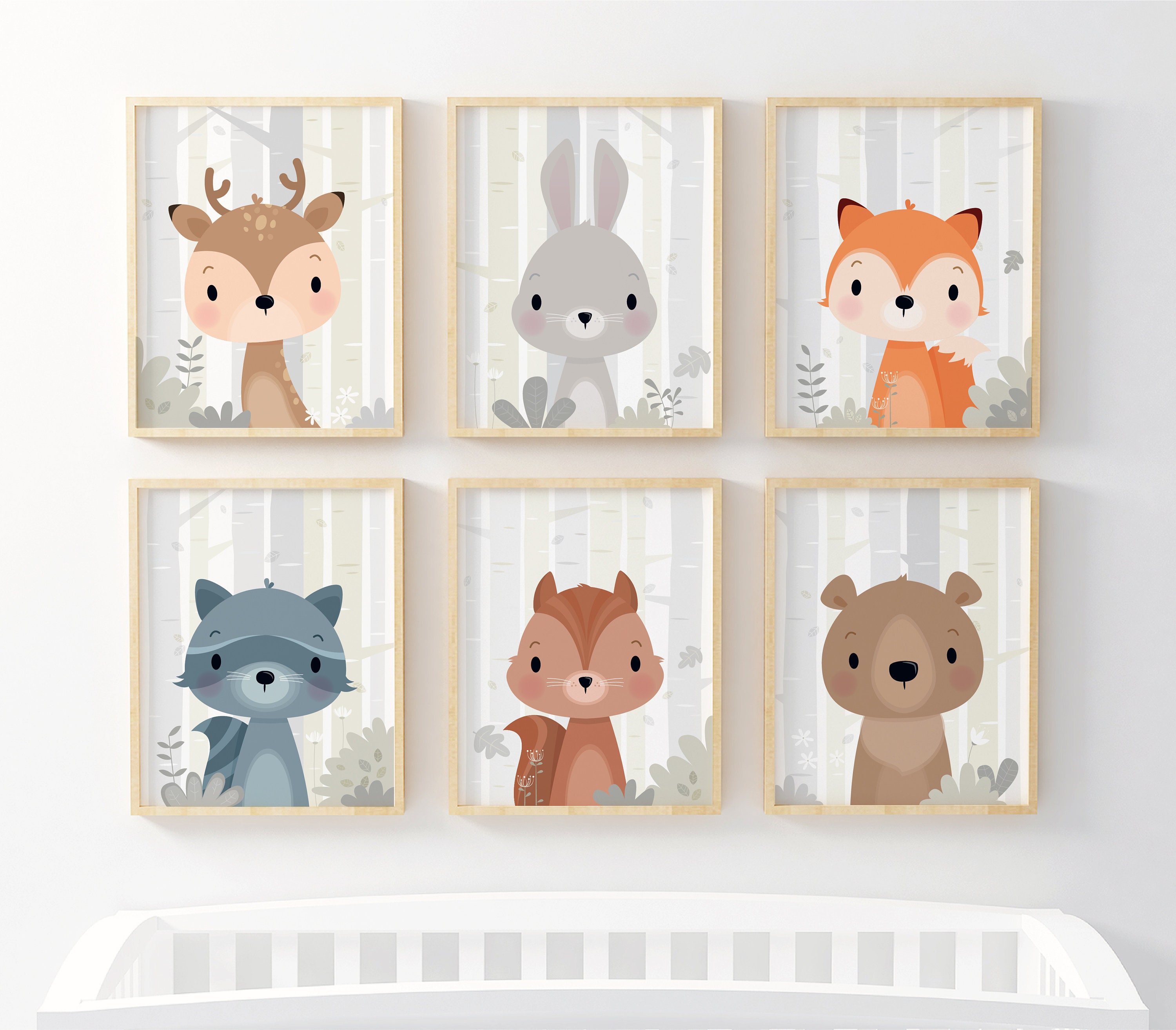 Set of 6 Woodland Nursery Wall Art Forest Animals Etsy Ireland