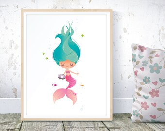 Mermaid Nursery Print: Archival Giclée Art for Baby Girl