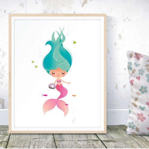 Mermaid Nursery Print Baby Girl Nursery Decor Nursery Wall Etsy