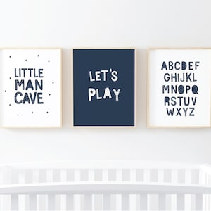 Arte murale per cameretta del bambino, Decorazioni per cameretta, Tana per piccoli omini, Stampe per cameretta del bambino, Stampa per cameretta blu navy, Arte murale per bambini, Decorazioni per cameretta dei ragazzi, Stampa dell'alfabeto