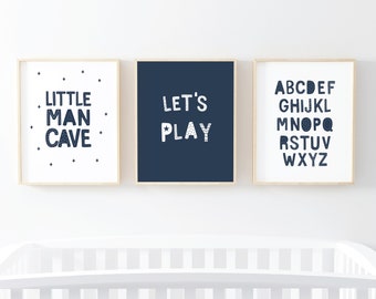 Nursery wall art boy, Nursery decor, Little man cave, Nursery prints, Navy Nursery print, Kids wall art, Boys room decor, Alphabet print