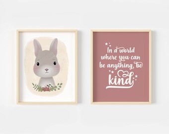 Nursery decor, Nursery wall art, be kind, woodland wall art, kids room decor, nursery prints, set of prints, inspirational quote print, gift