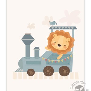 Nursery decor, nursery wall art set, nursery art, baby boy decor, baby shower gift, childrens art, kids illustration, cute animal art train image 2