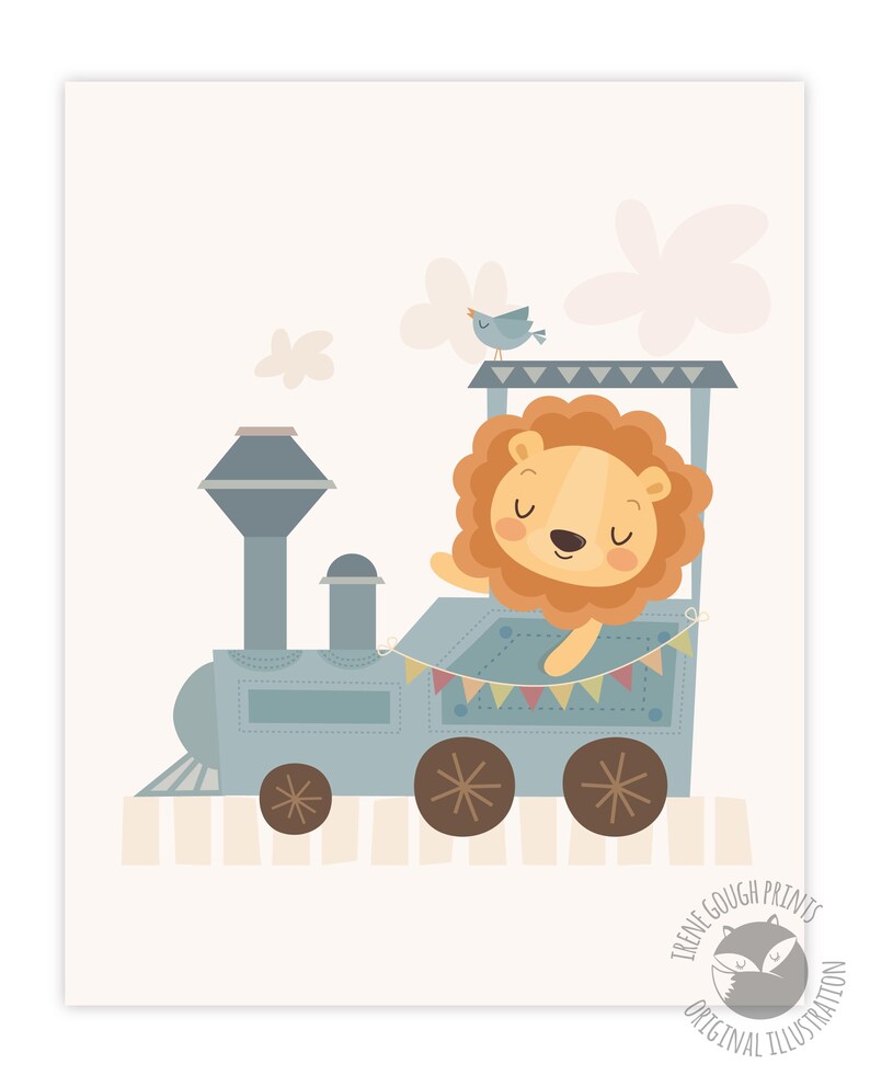 Nursery decor, nursery wall art set, nursery art, baby boy decor, baby shower gift, childrens art, kids illustration, cute animal art train image 2