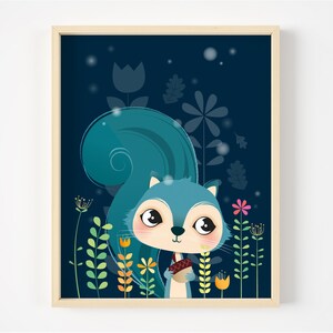 Squirrel Nursery Print: Woodland Forest Animal Art