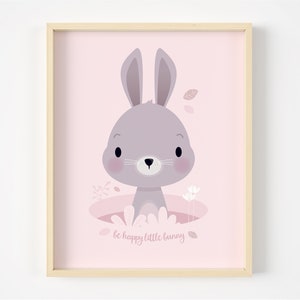 Nursery wall art girls, pink nursery print, cute rabbit print, bunny, woodland, girls room decor, pink wall art, new baby gift, nursery girl