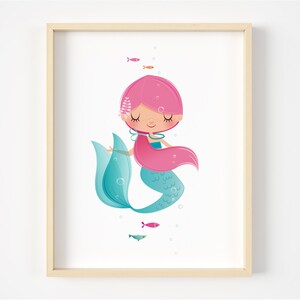 Mermaid Nursery Print: Pink Girls Wall Art