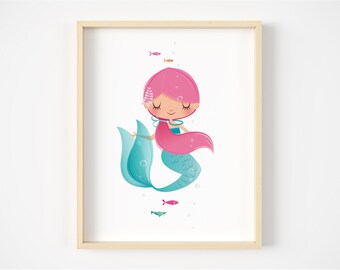 Mermaid decor, Girls nursery decor, Mermaid nursery, baby girl wall art, Nursery print, pink nursery, mermaid poster, girls wall art, gift