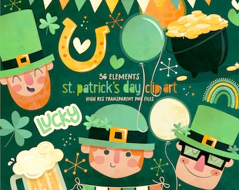 St. Patrick's Day Clip Art Bundle, Rainbow, design elements, Shamrock, Instant Download, Commercial license, Leprechaun, Bunting, tri colour