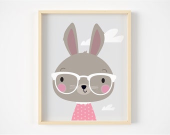 Nursery art print - Cute rabbit, kids room art, baby shower gift, baby nursery print, kids decor, childrens art, girls nursery, bunny print