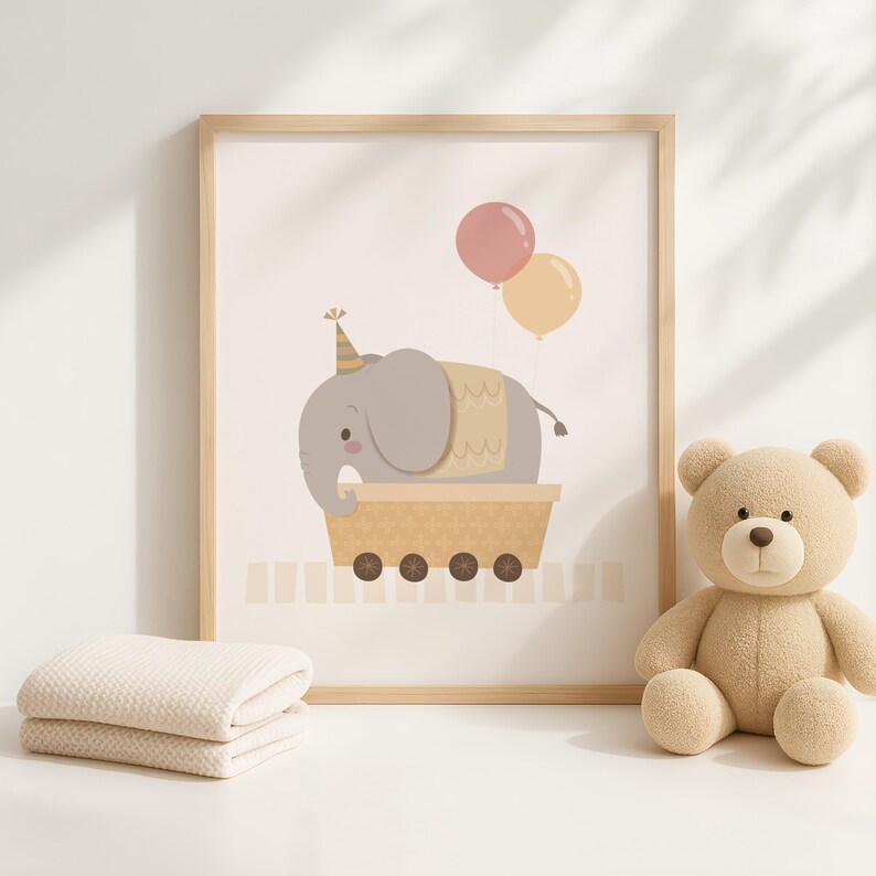 Nursery decor, nursery wall art set, nursery art, baby boy decor, baby shower gift, childrens art, kids illustration, cute animal art train image 7