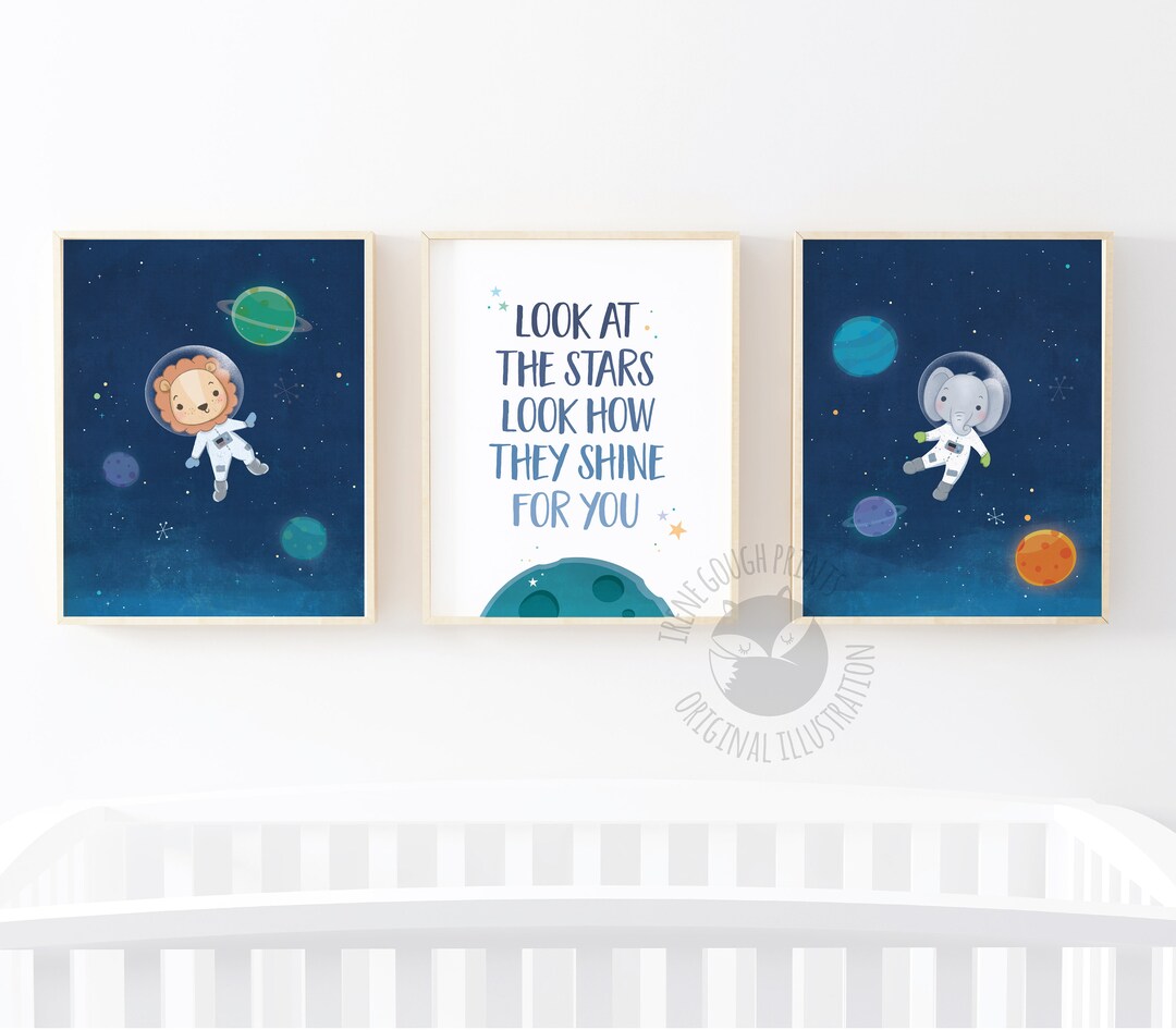 Space Nursery Wall Art, Set of 3 Nursery Prints, Kids Wall Art Set ...