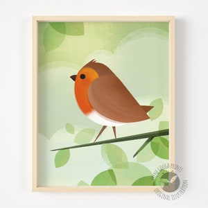 Robin print Wall decor, Irish bird print, Robin art, Irish Robin, Robin Redbreast, bird art, wildlife, new home gift, cute robin gift image 1