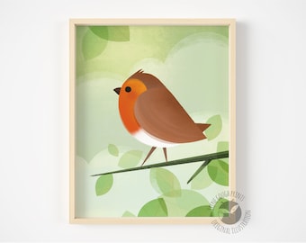 Robin print - Wall decor, Irish bird print, Robin art, Irish Robin, Robin Redbreast, bird art, wildlife, new home gift, cute robin gift