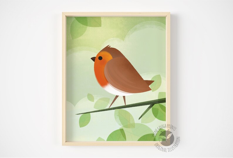 Robin print Wall decor, Irish bird print, Robin art, Irish Robin, Robin Redbreast, bird art, wildlife, new home gift, cute robin gift image 1