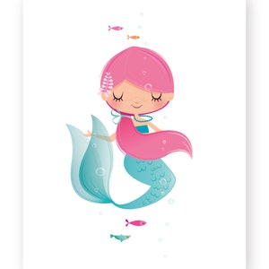 Mermaid nursery wall art girls nursery art, Mermaid decor, Mermaid print, nursery print, girls room decor, baby girl gift, girls room art image 2