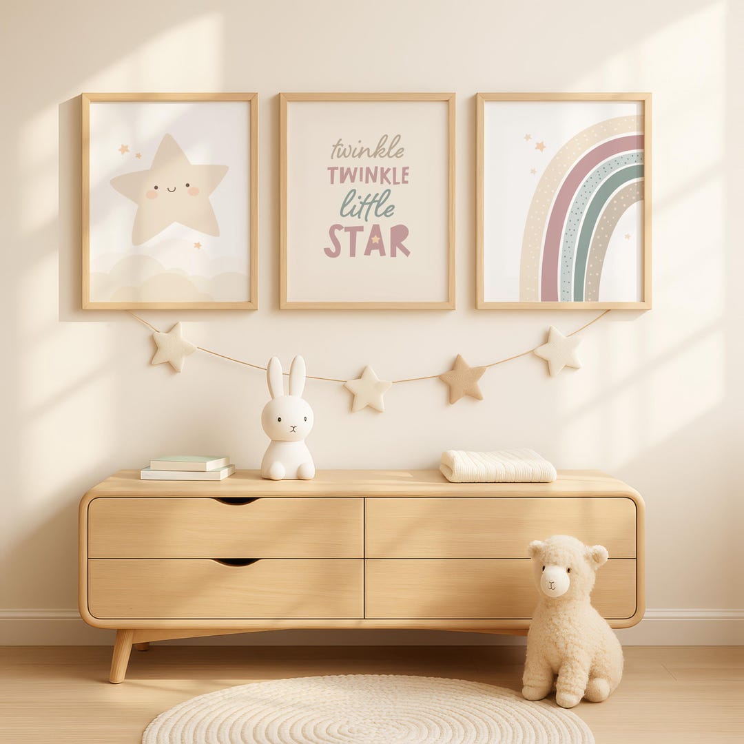 Twinkle Twinkle Little Star Nursery Wall Art Set of 3, Neutral Baby ...