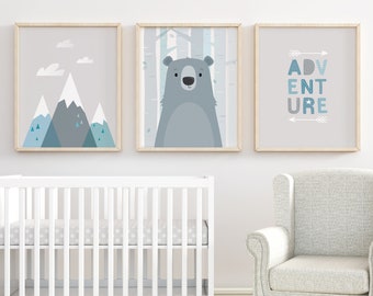 Nursery decor boy, Adventure print, Nursery wall art adventure, Nursery prints boy, Kids wall art, Kids room decor, Grey nursery decor