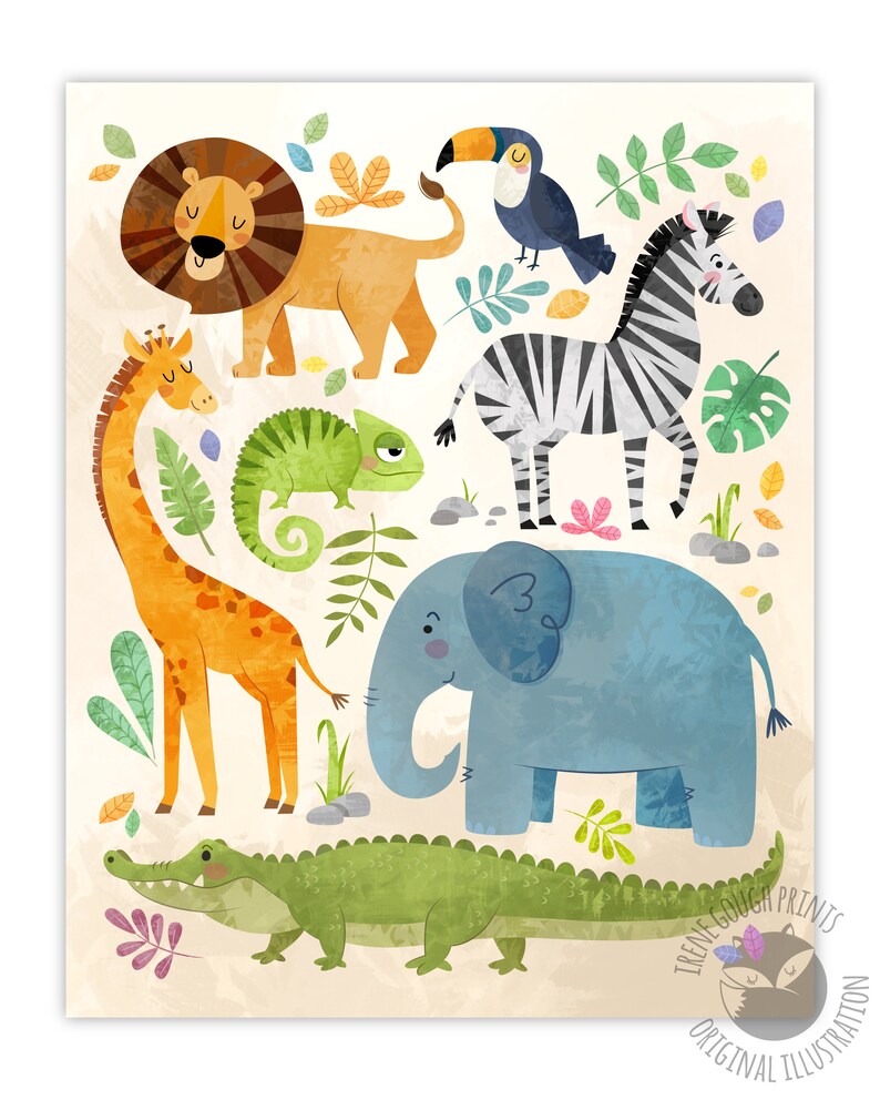 Safari Nursery Wall Art Set of 2 – Jungle Animal Prints – Colorful Baby ...