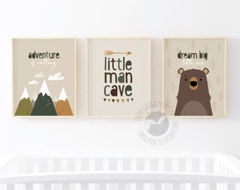 Adventure nursery wall art, Set of 3 Nursery prints, Kids wall art set, Grey Nursery decor, Baby boy gift, Boho Nursery art, Little man cave