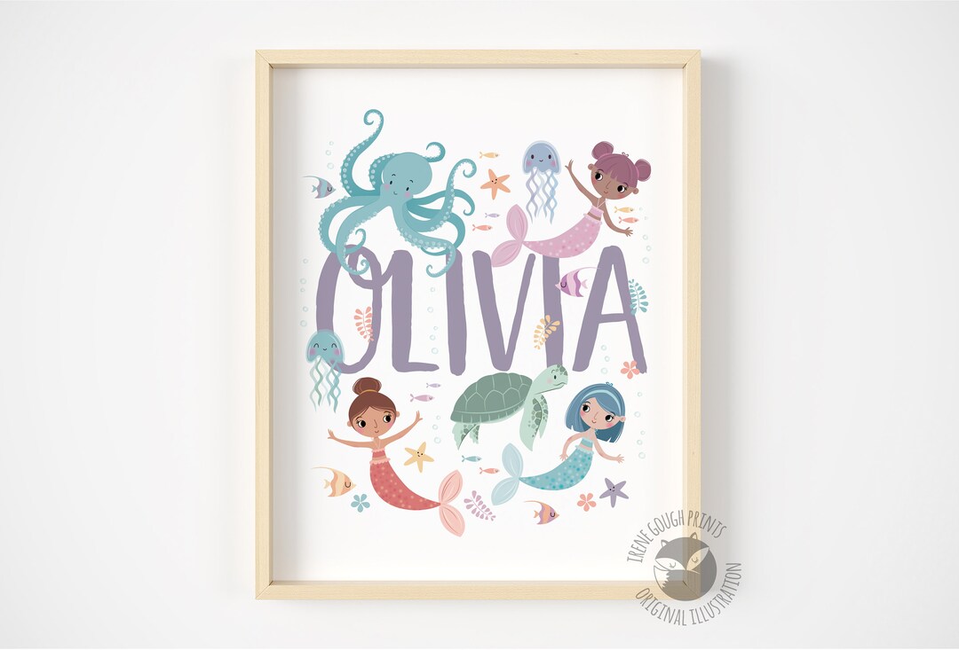 Mermaid Name Print, Nursery Wall Art, Kids Art, Personalised Wall Decor ...