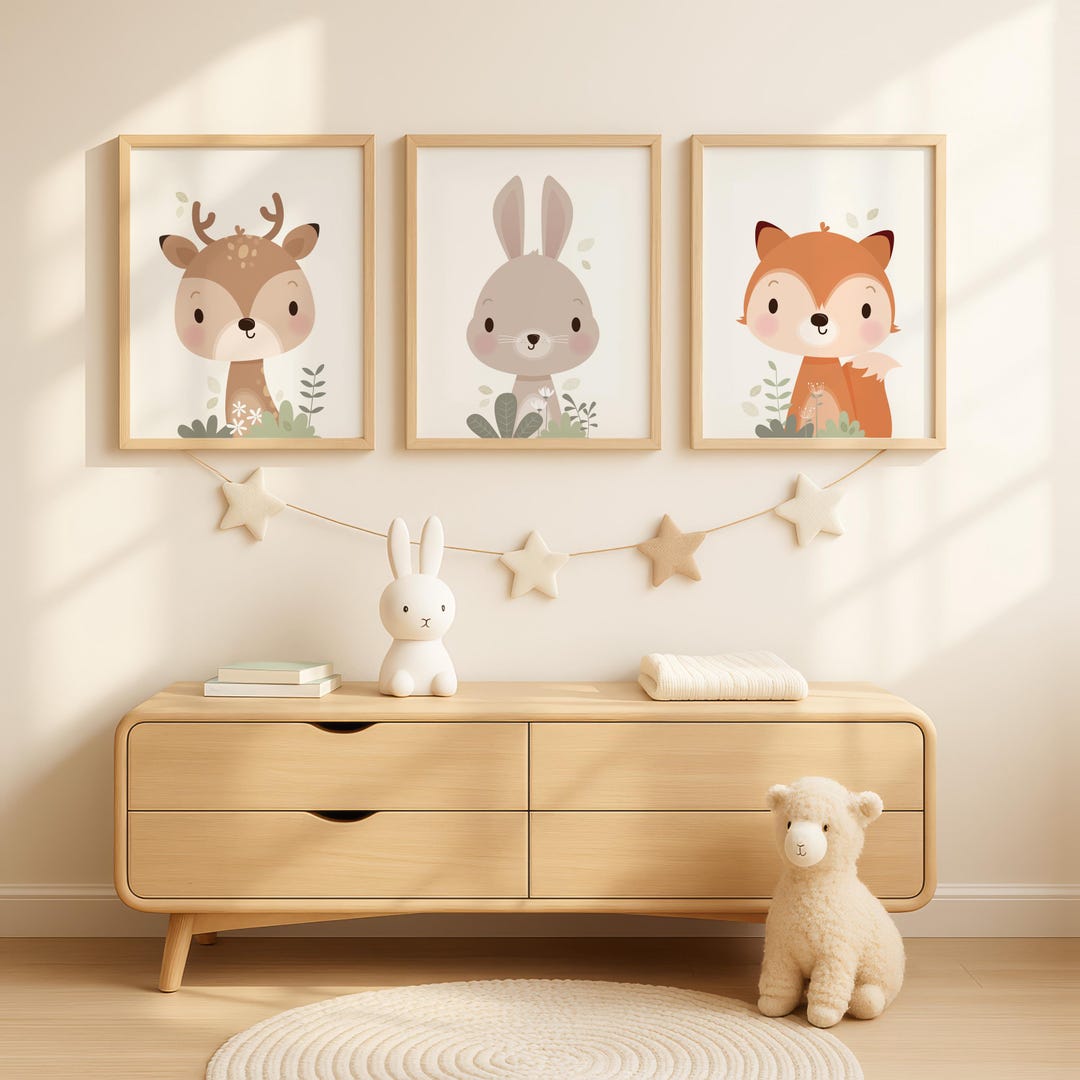 Woodland Animals Nursery Wall Art Set of 3, Neutral Forest Animal ...