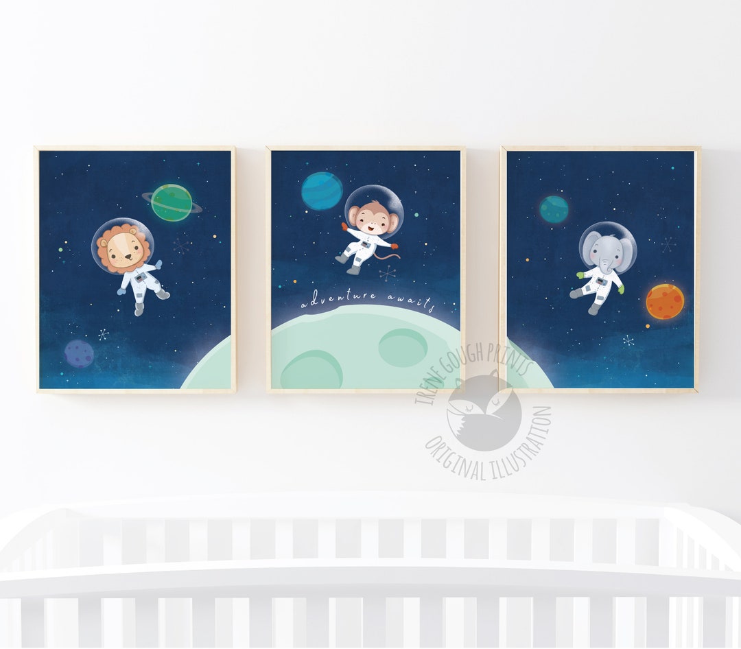 Space Nursery Wall Art Space Theme Prints Set of 3 Unique Etsy