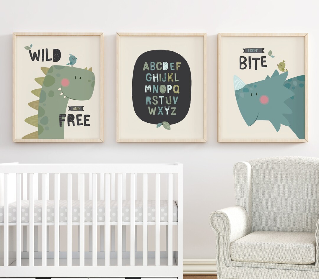 Dinosaur Decor, Nursery Wall Art, Nursery Prints, Set of 3 Dinosaur ...