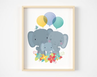 Nursery wall art, Elephant nursery print, Nursery decor, kids wall art, Elephant print, baby shower gift, kids room decor, new baby gift