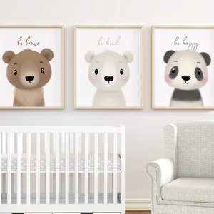 Animal Nursery Prints: Bear, Panda, Polar Bear Wall Art (Set of 3)