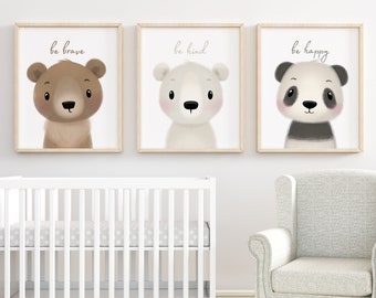 Nursery decor, nursery wall art, set of prints, kids wall art, kids room decor, nursery prints, panda bear, polar bear, animal nursery art