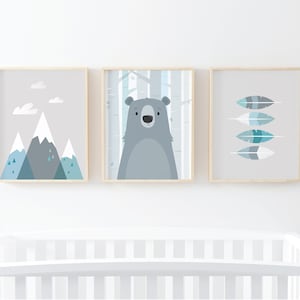 Set of 3 Nursery prints, Adventure nursery wall art, Kids wall art set, Grey Nursery decor, Baby boy gift, Nursery art, woodland nursery