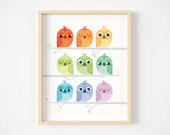 Rainbow nursery wall art, Owl nursery decor, Kids wall art, baby room decor, rainbow print, kids room prints, Owl print, Colourful nursery