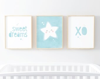 Nursery wall art, Nursery decor, Sweet dreams Print, Nursery quote prints, blue nursery, Boys Nursery Decor, xo print, New Baby Gift