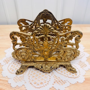 Vintage Art Nouveau Ornate Brass Letter Napkin Holder for Desk Organizer Decoration Kitchen