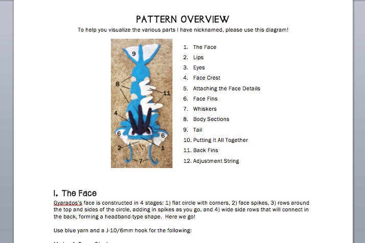Crochet Gyarados Hat PATTERN Pokemon 