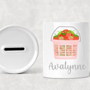 Personalized Picking Strawberries Ceramic Coin Bank / Strawberry Piggy Bank / Berry Ceramic Money Box