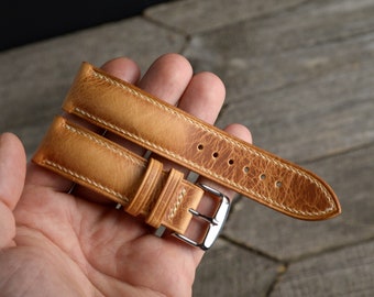 Handmade Vegetable Tanned Vintage Leather Watch Band / Strap, 16mm 17mm 18mm 19mm 20mm 21mm 22mm 23mm 24mm 25mm 26mm