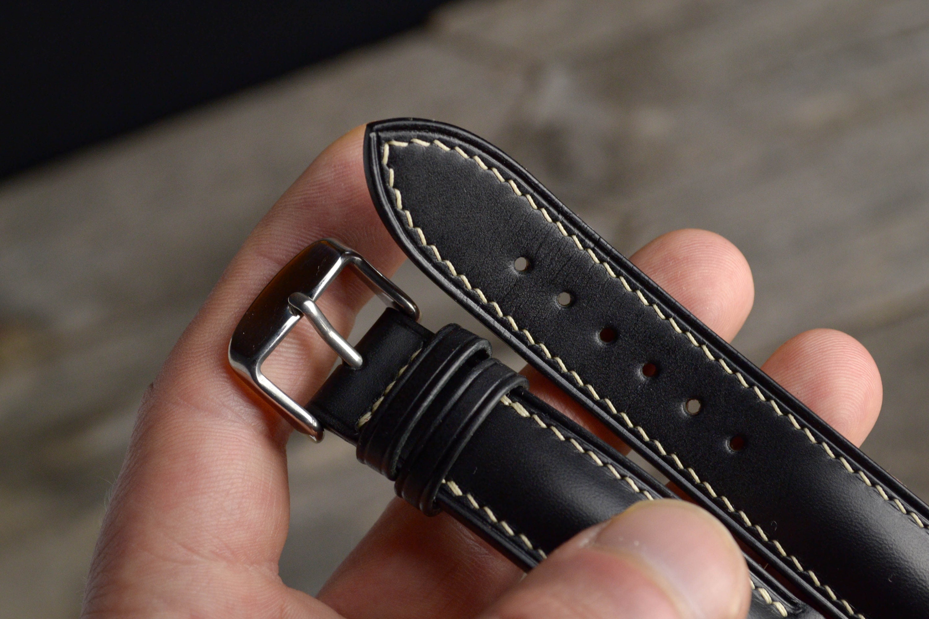 Black Leather Watch Strap Band, Handmade Padded Watch Band