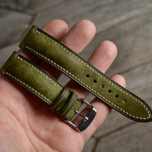 Olive Green Pueblo Leather Watch Strap / Band, Vintage Strap 16mm / 17mm / 18mm / 19mm / 20mm / 21mm / 22mm / 23mm / 24mm / 25mm / 26mm