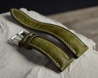 Bracelet de montre en cuir Pueblo vert olive, vintage Bracelet 16 mm / 17 mm / 18 mm / 19 mm / 20 mm / 21 mm / 22 mm / 23 mm / 24 mm / 25 mm / 26 mm