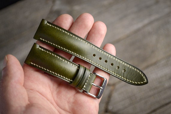 Olive Green Leather Watch Strap Handmade Buttero Leather Watch
