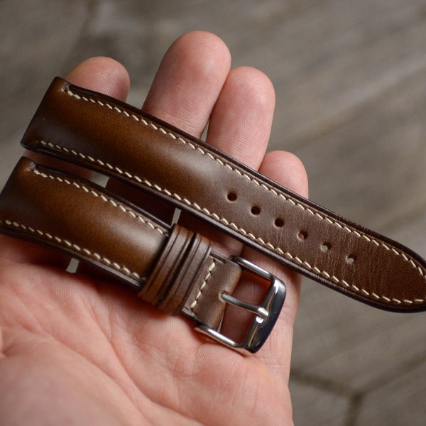 Braunes Uhrenarmband Lederband, handgefertigtes gepolstertes Uhrenarmband 16mm 17mm 18mm 19mm 20mm 21mm 22mm 23mm 24mm 25mm 26mm