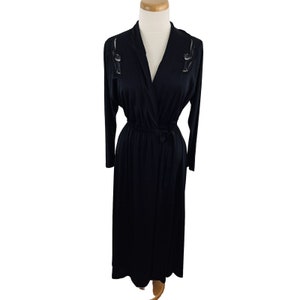 Vintage Miss Elaine Mujer S Robe Nylon Negro Detalle de encaje largo