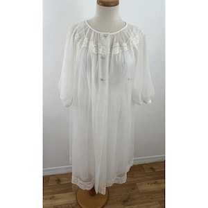 Vintage Shadowline Women&#39;s 36/M Nightgown & Robe Peignoir Set Nylon Chiffon